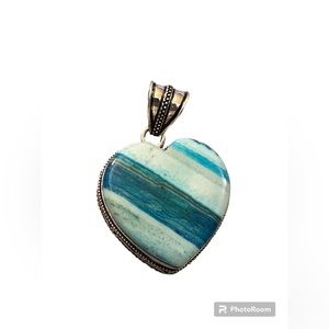 Dendrite Opal Striped Heart Pendant in a Vintage Setting